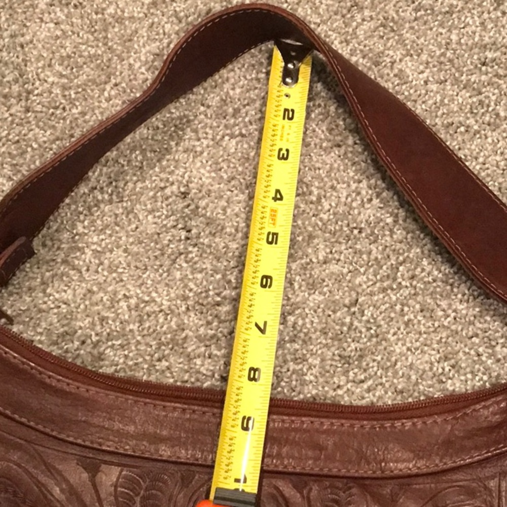 Brown Embossed Leather Shoulder Bag - Picture 9 of 10